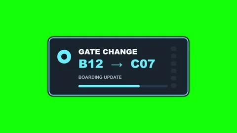 Flight Gate Change Notification Green Screen Overlay Video stock 343492790