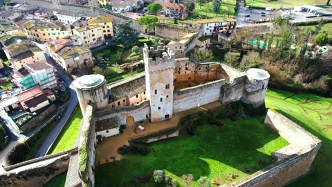 Flight go down-Aerial Drone view Staggia Castle Siena 4K Tuscany Italy 스톡 동영상 188464420
