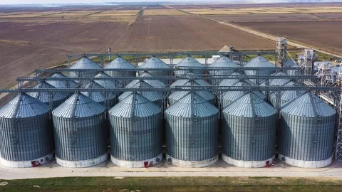 Flight of the Grain Terminal from the Drone. The Grain Plant for Storage and Stock Footage 118461109