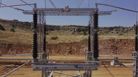 Flight in high voltage power plant. Stock Footage 246378930
