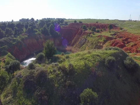Flight from the hill to the lake  Stock Footage 72231636