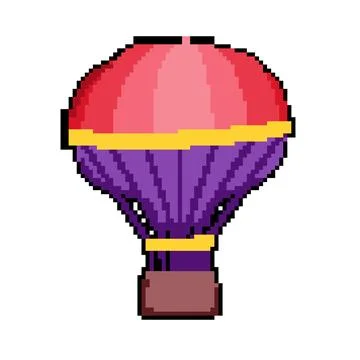 Flight hot air balloon pixel art vector illustration Stock Illustration