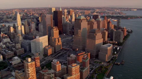 Flight from Hudson River toward East River in afternoon light. Shot in 2006. Stock Footage 59522488