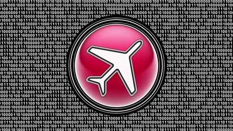 Flight icon. Binary code ( array of bits ) in the screen. Looping footage. Stock Footage 123761408