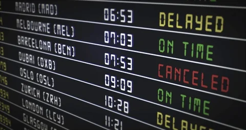Flight information board with canceled flights. Arrival and departure Stock Footage 128774042