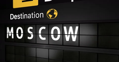 Flight information display board with the arrival city of Moscow Stock Footage 146777713