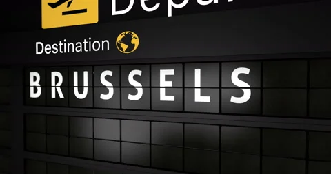 Flight information display board with the arrival city of Brussels Stock Footage 146777729