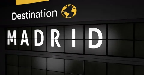 Flight information display board with the arrival city of Madrid Stock Footage 146777993