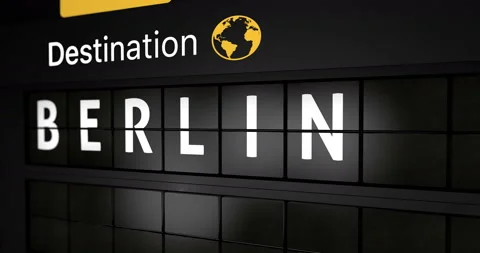 Flight information display board with the arrival city of Berlin Stock Footage 146778050