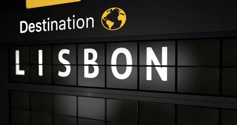 Flight information display board with the arrival city of Lisbon Stock Footage 146778104