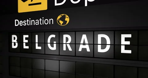 Flight information display board with the arrival city of Belgrade Stock Footage 146906229