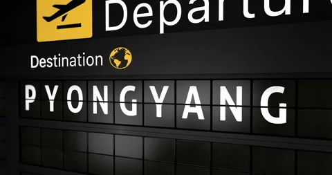 Flight information display board with the arrival city of Pyong yang Stock Footage 146907481