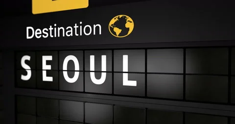 Flight information display board with the arrival city of  Seoul Stock Footage 146907579