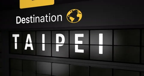 Flight information display board with the arrival city of Taipei Stock Footage 146907774