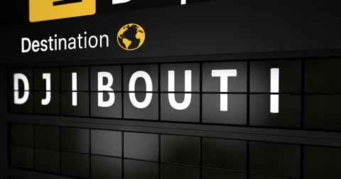 Flight information display board with the arrival city of Djibouti Stock Footage 146910240