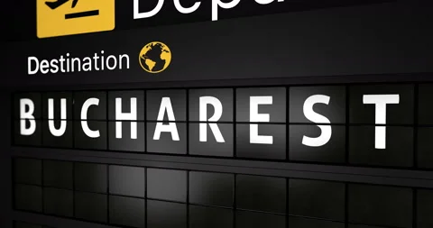 Flight information display board with the arrival city of Bucharest Stock Footage 146910338