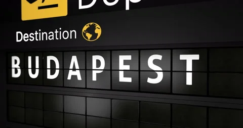 Flight information display board with the arrival city of Budapest Stock Footage 146910549