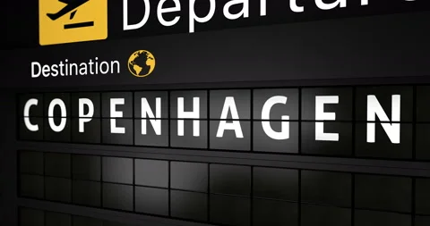 Flight information display board with the arrival city of Copenhagen Stock Footage 146910660