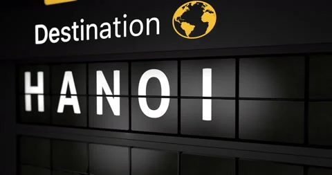 Flight information display board with the arrival city of Hanoi Stock Footage 146910814