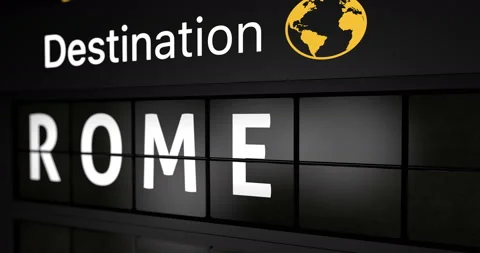 Flight information display board with the arrival city of Rome Stock Footage 147064141