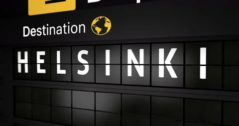 Flight information display board with the arrival city of Helsinki Stock Footage 147064180