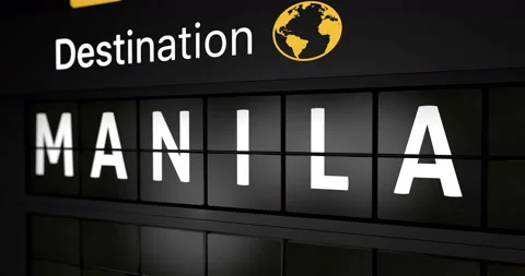 Flight information display board with the arrival city of Manila Stock Footage 147064371