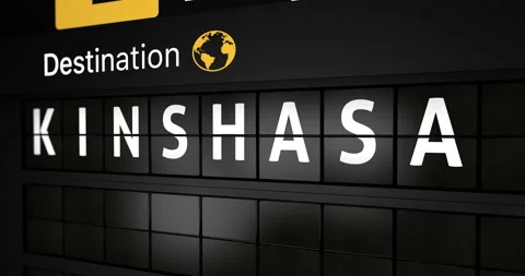 Flight information display board with the arrival city of Kinshasa Stock Footage 147064423