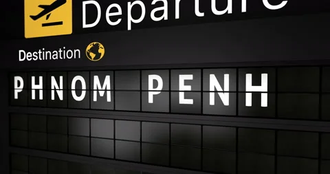 Flight information display board with the arrival city of Phnom Penh Stock Footage 147064499