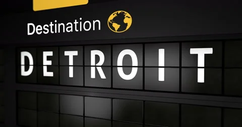 Flight information display board with the arrival city of Detroit Stock Footage 147177272