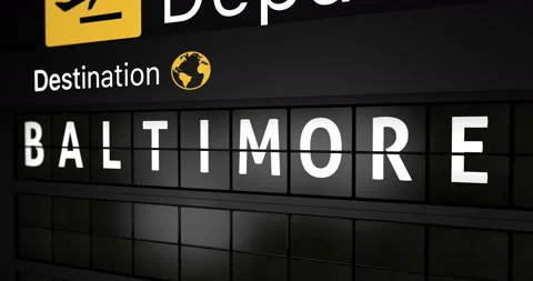 Flight information display board with the arrival city of Baltimore Stock Footage 147177362