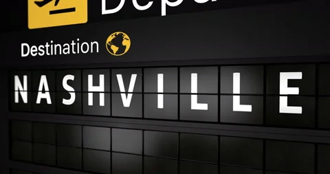 Flight information display board with the arrival city of Nashville Stock Footage 147177413
