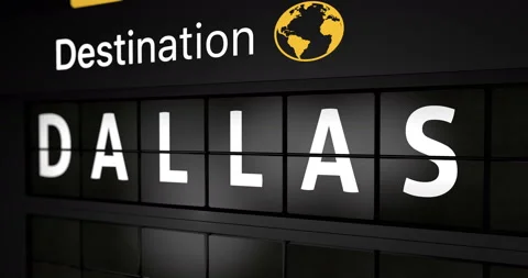 Flight information display board with the arrival city of Dallas Stock Footage 147177459