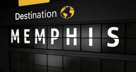Flight information display board with the arrival city of Memphis Stock Footage 147177494