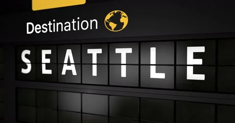 Flight information display board with the arrival city of Seattle Stock Footage 147177546
