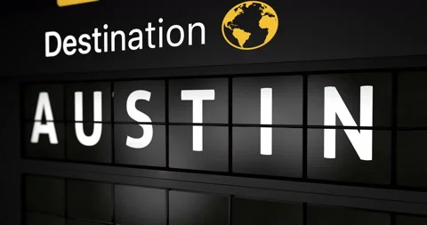 Flight information display board with the arrival city of Austin Stock Footage 148814630