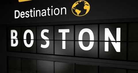 Flight information display board with the arrival city of Boston Stock Footage 148815279