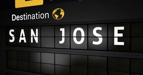 Flight information display board with the arrival city of San jose Stock Footage 148816207