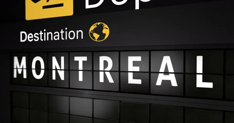 Flight information display board with the arrival city of Montreal Stock Footage 150089085