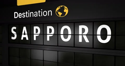 Flight information display board with the arrival city of  Sapporo Stock Footage 150315382