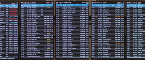 Flight information displayed on departure board, language changing Stock Footage 130320379