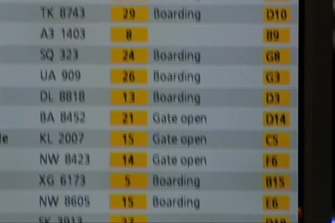 Flight information sreens at airport Stock Footage