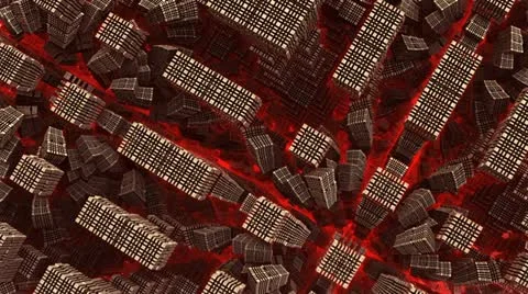 Flight inside alien complex structures in red fog n1039D Stock Footage 12173128