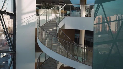 Flight inside the building, view from the panoramic elevator, view of hall Stock Footage 102758833