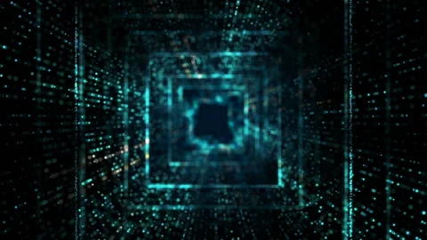 Flight inside tunnel. Abstract glowing futuristic squares. Stock Footage 154864248
