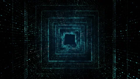 Flight inside tunnel. Abstract glowing futuristic squares. Vídeos de archivo 154864536