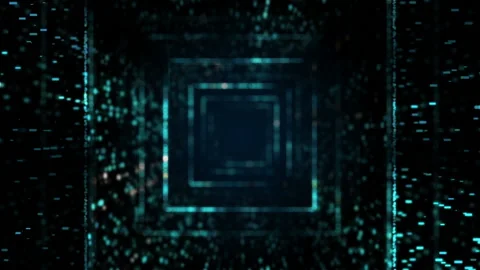 Flight inside tunnel. Abstract glowing futuristic squares. Vídeos de archivo 154993478