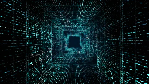 Flight inside tunnel. Abstract glowing futuristic squares. Stock Footage 155093726