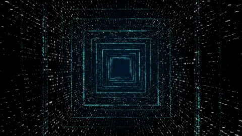 Flight inside tunnel. Abstract glowing futuristic squares. Stock-Footage 155328716