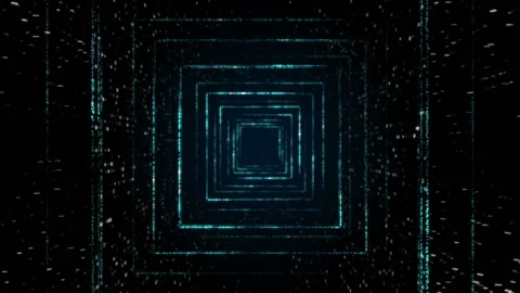 Flight inside tunnel. Abstract glowing futuristic squares. Stock-Footage 155386111