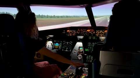 Flight instructor giving cockpit instructions on Airbus A320 during flying Stock Footage 313627981